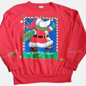 Vintage Holiday Time Graphic Santa Sweatshirt, Red Cozy 90s Christmas Pullover
